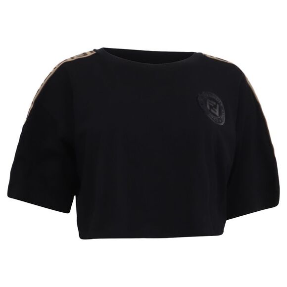Fendi Fendirama Cropped T-Shirt in Black Cotton